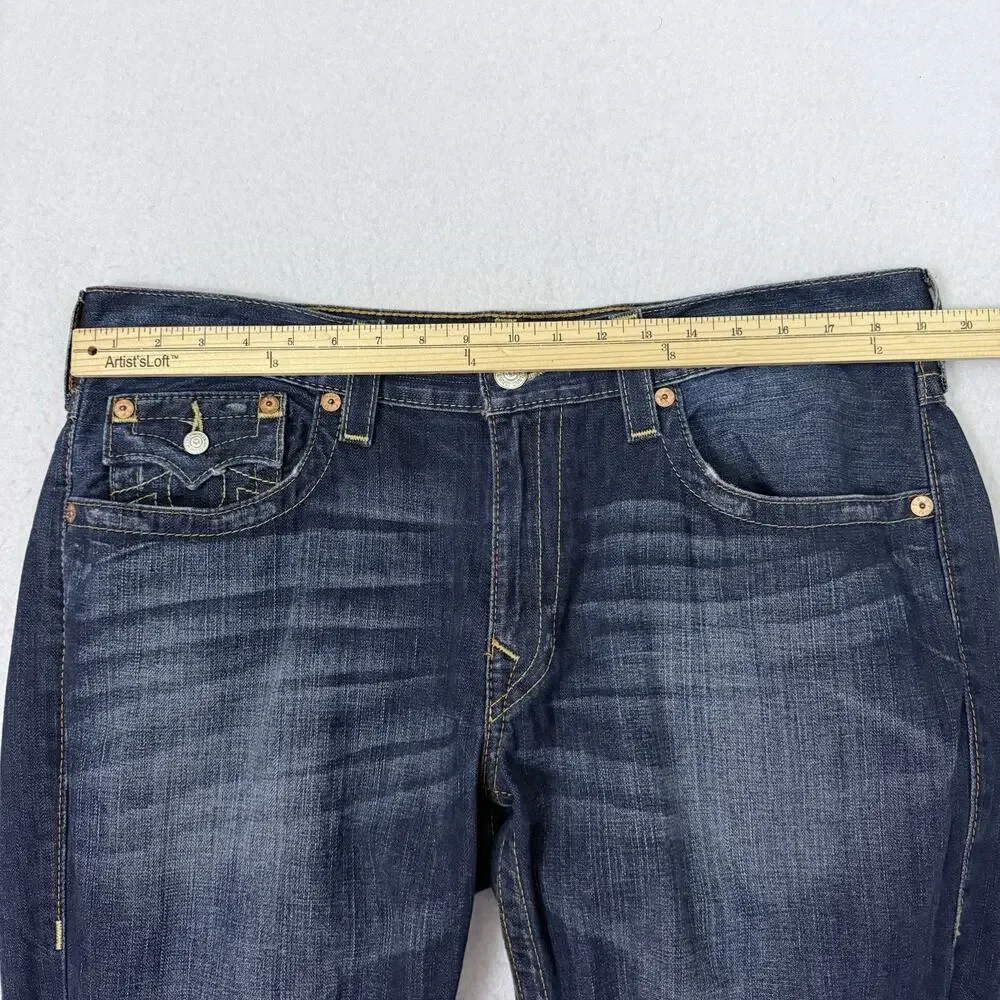 True Religion Mens Jeans Size 38 Blue Slim Straight Flap Pocket Denim Vintage